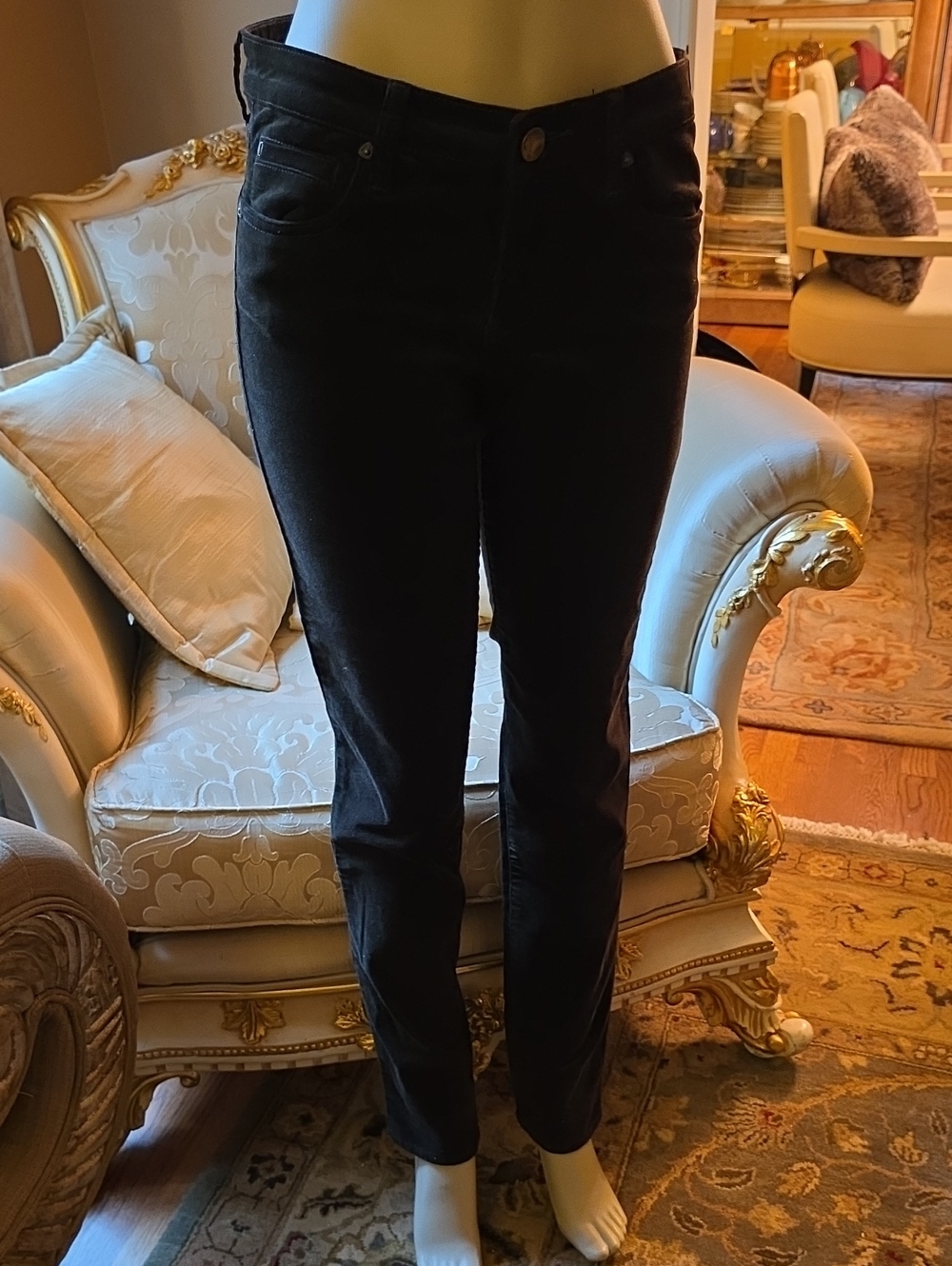 Women's Dark Brown Slim Corduroy Straight Jeans.